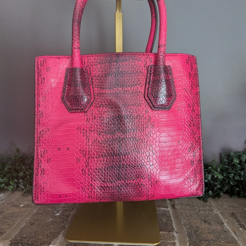 MICHAEL KORS Mercer Hot Pink Python Embossed Leat… - image 3